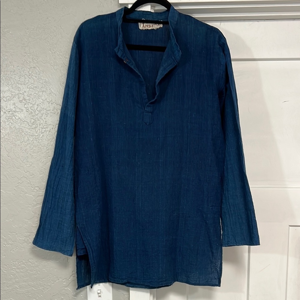 PRIMITIVE HANDWOVEN COTTON KURTA INDIGO BLUE. LARGE